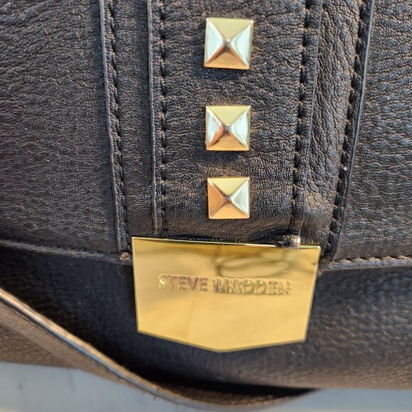Steve Madden Black Leather Shoulder Bag Handbag Purse Xl - Picture 5 of 15